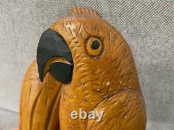 Folk Art Style Carved Wood 2 Parrots Birds Carving Statue Figure Sculpture