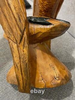 Folk Art Style Carved Wood 2 Parrots Birds Carving Statue Figure Sculpture