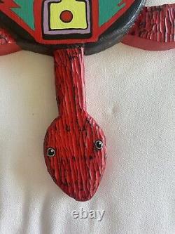 Folk Art Turtle Hand Carved and Painted Taos New Mexico Signed Vintage