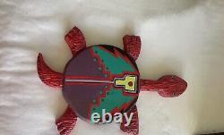 Folk Art Turtle Hand Carved and Painted Taos New Mexico Signed Vintage