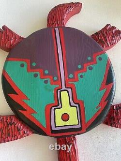 Folk Art Turtle Hand Carved and Painted Taos New Mexico Signed Vintage