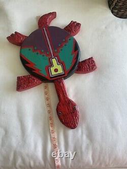 Folk Art Turtle Hand Carved and Painted Taos New Mexico Signed Vintage