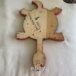 Folk Art Turtle Hand Carved and Painted Taos New Mexico Signed Vintage