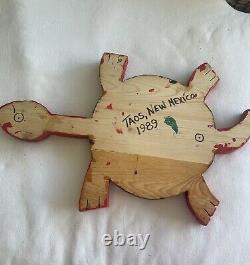 Folk Art Turtle Hand Carved and Painted Taos New Mexico Signed Vintage