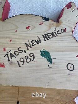 Folk Art Turtle Hand Carved and Painted Taos New Mexico Signed Vintage