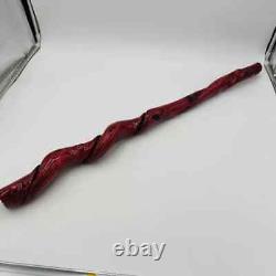 Folk Art Twisted Wood Hand Carved Painted Red Walking Stick