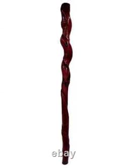 Folk Art Twisted Wood Hand Carved Painted Red Walking Stick