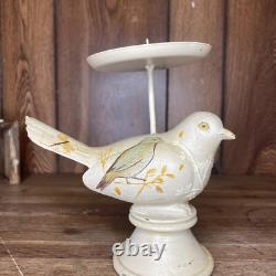 Folk Art Wood Bird Carved Hand Painted Metal Dragonfly Signed Art Piece