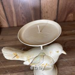 Folk Art Wood Bird Carved Hand Painted Metal Dragonfly Signed Art Piece