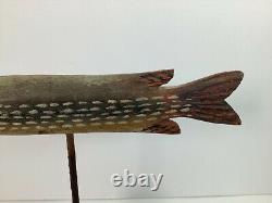 Folk Art Wood Carved & Painted Pike Fish 10 inches Long