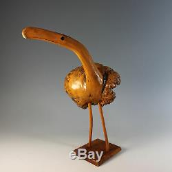 Folk Art Wood Carving Birds, Pair Burl Wood