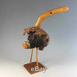Folk Art Wood Carving Birds, Pair Burl Wood