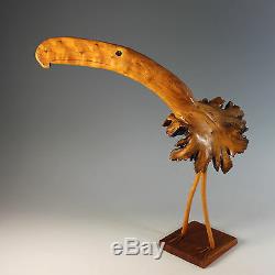 Folk Art Wood Carving Birds, Pair Burl Wood