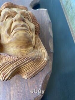 Folk Art Wood Carving Indian Head On Arrow Head
