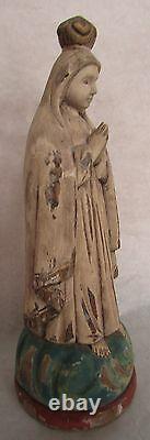 Folk Art Wood Hand Carved & Painted Praying Figure/Mary Pink & Blue 13