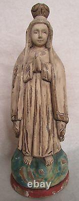 Folk Art Wood Hand Carved & Painted Praying Figure/Mary Pink & Blue 13