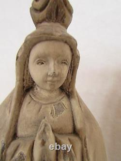 Folk Art Wood Hand Carved & Painted Praying Figure/Mary Pink & Blue 13