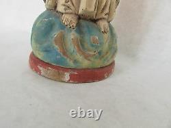 Folk Art Wood Hand Carved & Painted Praying Figure/Mary Pink & Blue 13