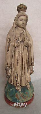 Folk Art Wood Hand Carved & Painted Praying Figure/Mary Pink & Blue 13