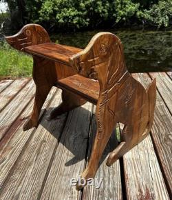 Folk Art Wooden Dog Library Step Stairs Carved Design Decor