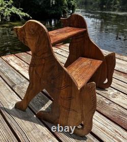 Folk Art Wooden Dog Library Step Stairs Carved Design Decor