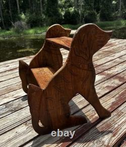 Folk Art Wooden Dog Library Step Stairs Carved Design Decor