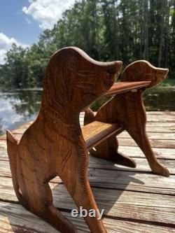 Folk Art Wooden Dog Library Step Stairs Carved Design Decor