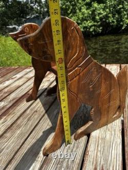 Folk Art Wooden Dog Library Step Stairs Carved Design Decor