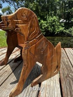 Folk Art Wooden Dog Library Step Stairs Carved Design Decor