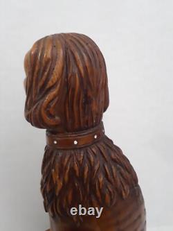 Folk Art Wooden Dog Sculpture Hand Carved Vintage 18.5 in tall on Round Pedestal