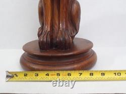 Folk Art Wooden Dog Sculpture Hand Carved Vintage 18.5 in tall on Round Pedestal
