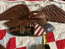 Folk Art carved oak eagle with shield