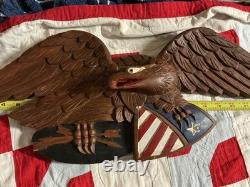 Folk Art carved oak eagle with shield