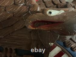 Folk Art carved oak eagle with shield
