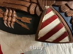 Folk Art carved oak eagle with shield