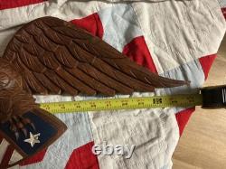 Folk Art carved oak eagle with shield