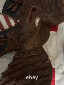 Folk Art carved oak eagle with shield