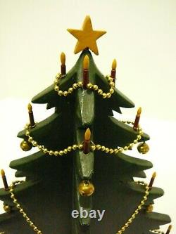 Folk Artist Mark Glandon Hand Carved Wood Decorated Christmas Tree 1988 Signed