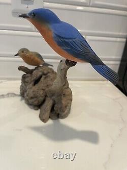 Folk Artist PHILLIP E. BROWN NORTH CAROLINA CARVED PAINTED Blue Birds Driftwood