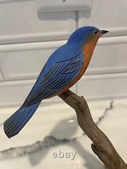 Folk Artist PHILLIP E. BROWN NORTH CAROLINA CARVED PAINTED Blue Birds Driftwood