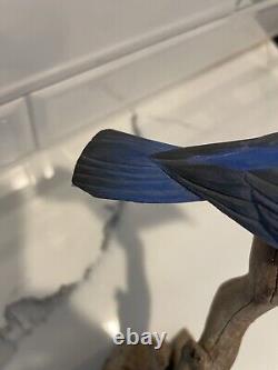 Folk Artist PHILLIP E. BROWN NORTH CAROLINA CARVED PAINTED Blue Birds Driftwood