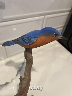 Folk Artist PHILLIP E. BROWN NORTH CAROLINA CARVED PAINTED Blue Birds Driftwood