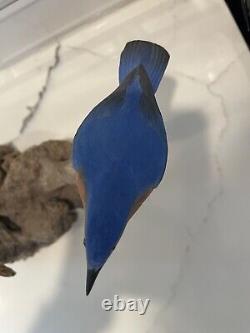 Folk Artist PHILLIP E. BROWN NORTH CAROLINA CARVED PAINTED Blue Birds Driftwood