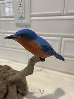 Folk Artist PHILLIP E. BROWN NORTH CAROLINA CARVED PAINTED Blue Birds Driftwood