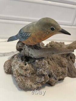 Folk Artist PHILLIP E. BROWN NORTH CAROLINA CARVED PAINTED Blue Birds Driftwood