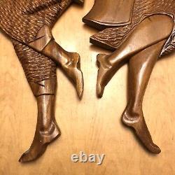Folk Dancers Wooden Filipino Wall Art Carved Man & Woman 1970s Vintage 40 Tall