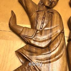 Folk Dancers Wooden Filipino Wall Art Carved Man & Woman 1970s Vintage 40 Tall