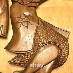 Folk Dancers Wooden Filipino Wall Art Carved Man & Woman 1970s Vintage 40 Tall
