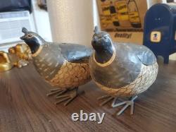 Folk art boxes hand carved pair of 2 quail oak wood by Palecek box oakwood