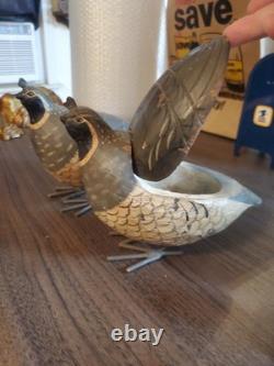 Folk art boxes hand carved pair of 2 quail oak wood by Palecek box oakwood